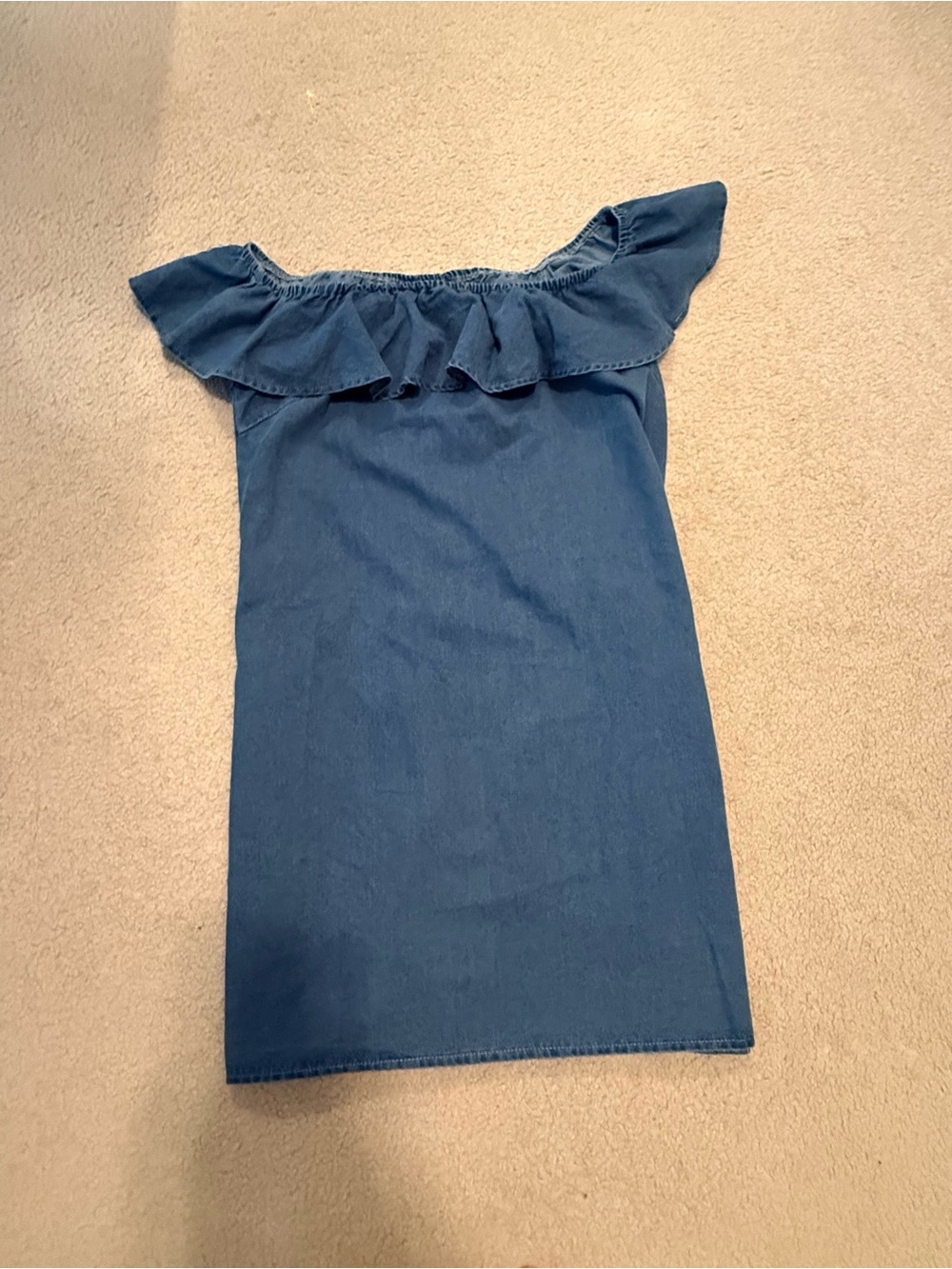 Off-Shoulder Ruffle Denim Dress - Blue